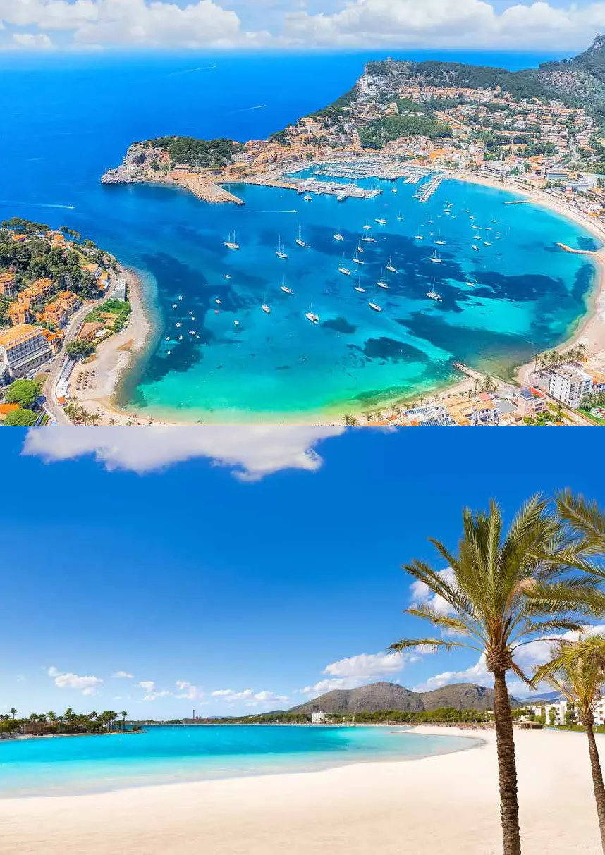 Collage of Mallorca beaches and turquoise coastal water
