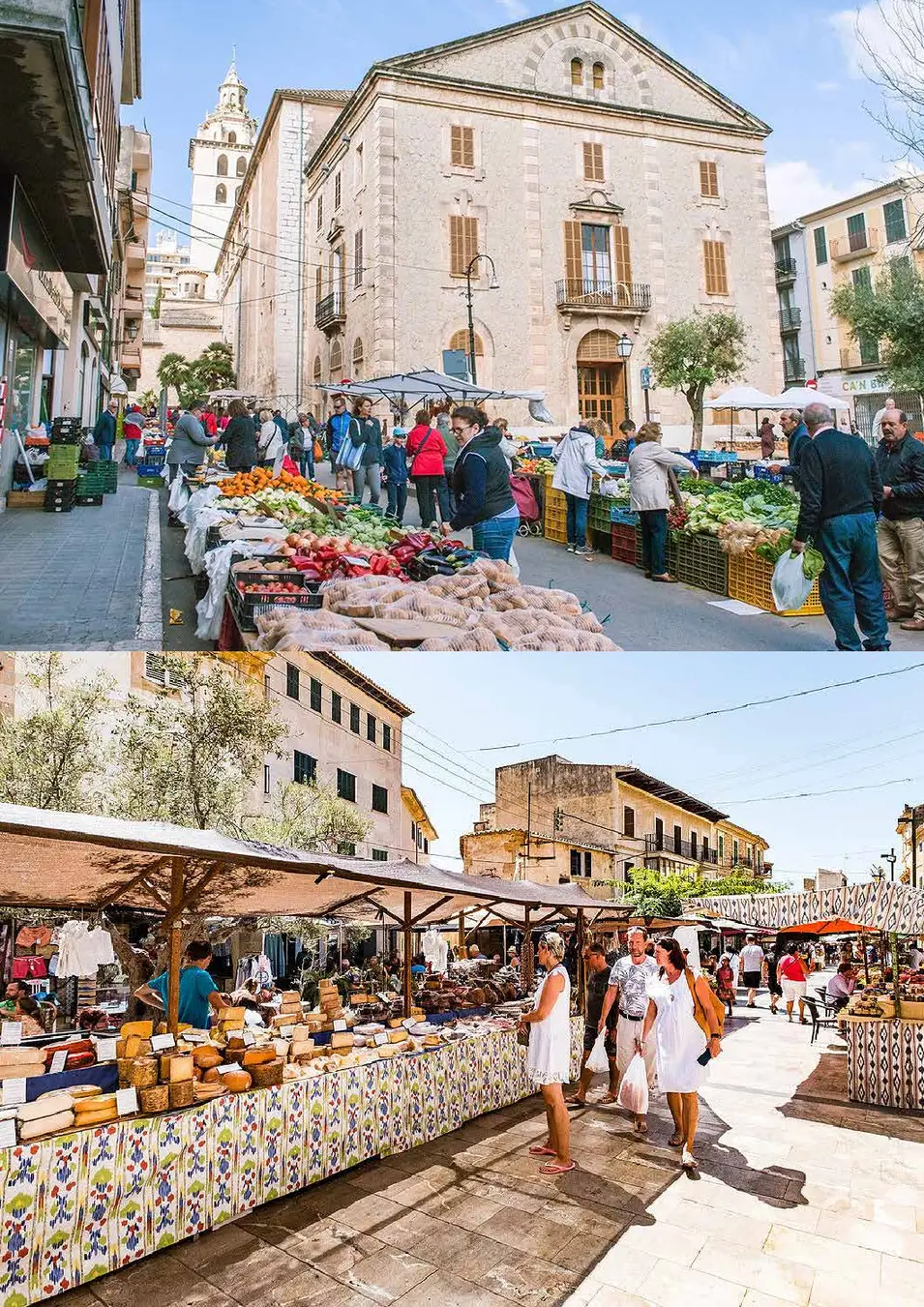 Collage of outdoor market stalls in Mallorca
