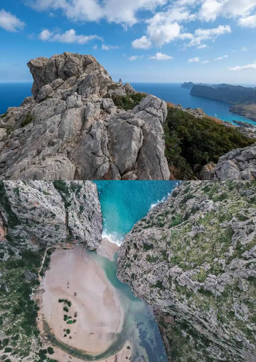 Collage of rocky cliffs and a cove on Mallorca’s Tramuntana coast