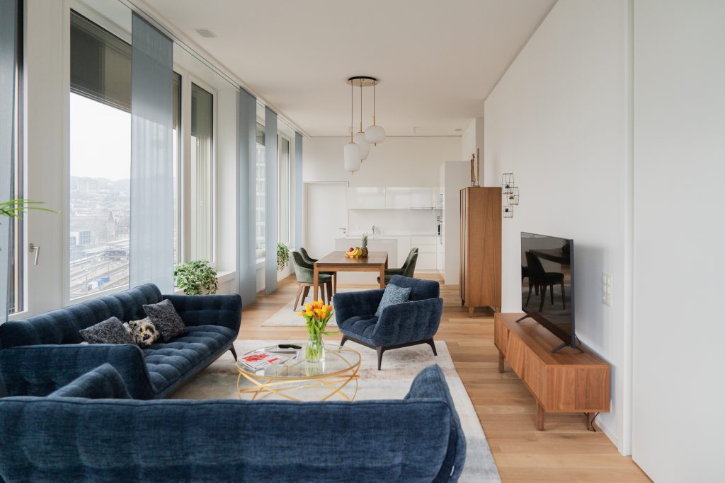 Bright communal living area inside luxury rehab centre