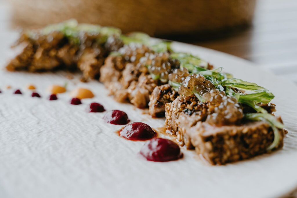 Plated meal with vegetables and sauce